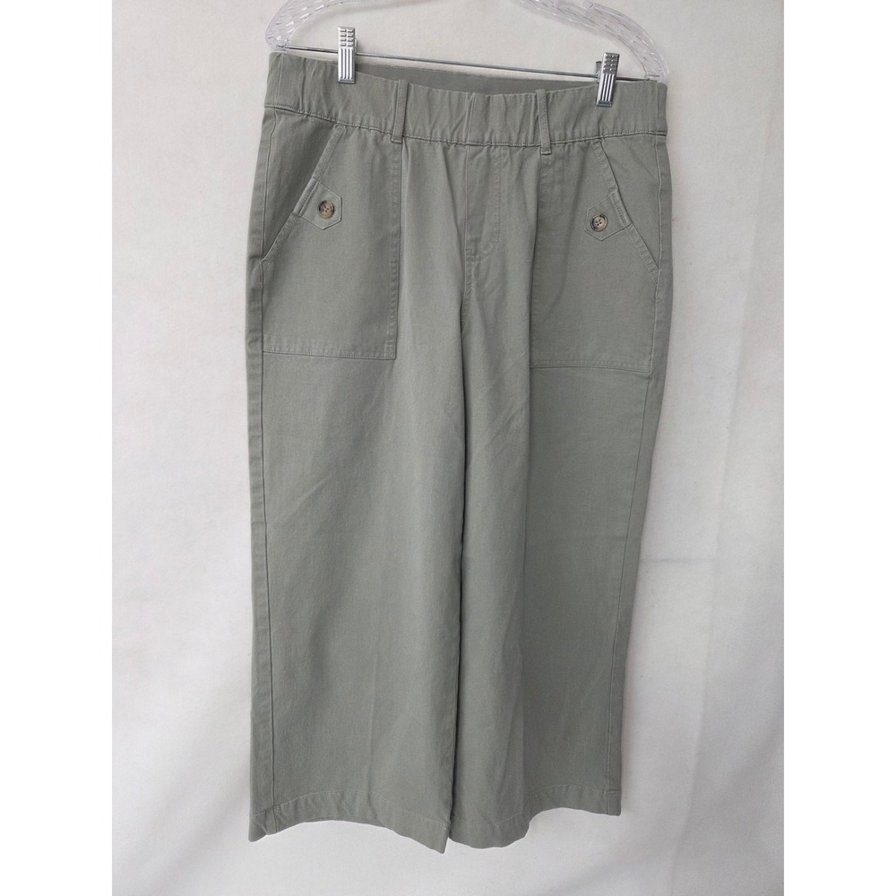 AnyBody Sage Green Wide Leg Crop Pants Elastic Waist Cotton Blend Medium Capri